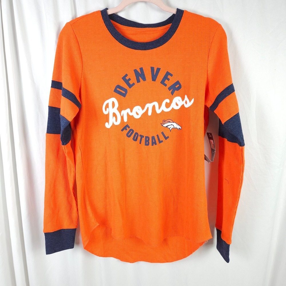 NWT NFL Denver Broncos Orange Navy Long Sleeve Shirt Women's Medium